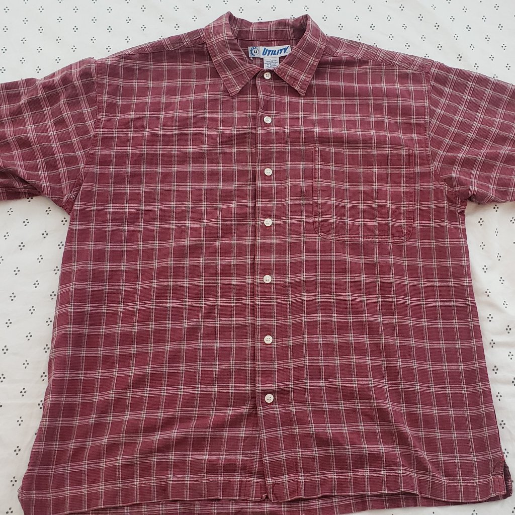Utility Red Plaid Button